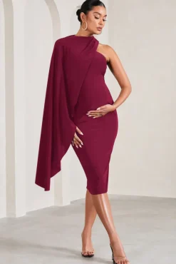 New Chapter | Berry Asymmetric Maternity Midi Dress With Cape