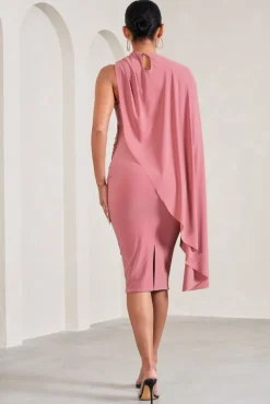 New Chapter | Blush Pink Asymmetric Maternity Midi Dress With Cape