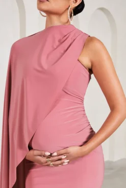 New Chapter | Blush Pink Asymmetric Maternity Midi Dress With Cape