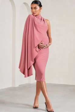 New Chapter | Blush Pink Asymmetric Maternity Midi Dress With Cape