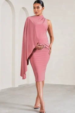 New Chapter | Blush Pink Asymmetric Maternity Midi Dress With Cape