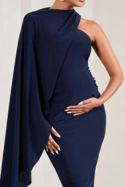 New Chapter | Navy Asymmetric Maternity Midi Dress With Cape