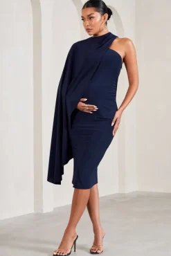 New Chapter | Navy Asymmetric Maternity Midi Dress With Cape