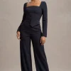 New York | Navy Pinstripe Tailored Wide-Leg Trousers