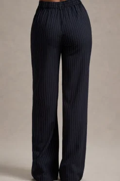 New York | Navy Pinstripe Tailored Wide-Leg Trousers