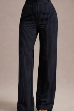 New York | Navy Pinstripe Tailored Wide-Leg Trousers
