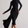 Nikita | Black High-Neck Midi Dress With Drape