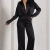 No Limits | Black Satin Wide-Leg Trousers