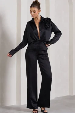No Limits | Black Satin Wide-Leg Trousers