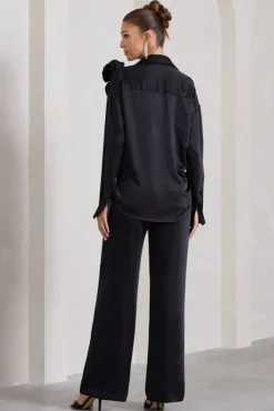 No Limits | Black Satin Wide-Leg Trousers