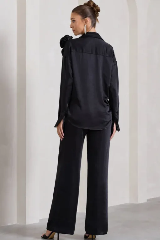 No Limits | Black Satin Wide-Leg Trousers