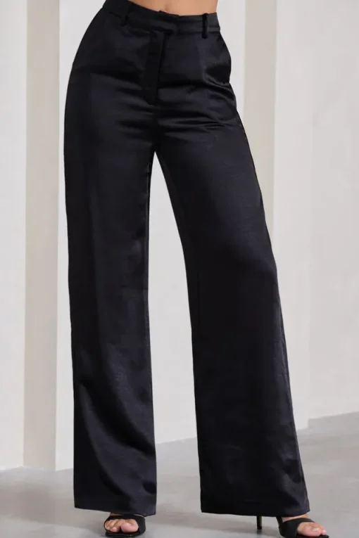 No Limits | Black Satin Wide-Leg Trousers