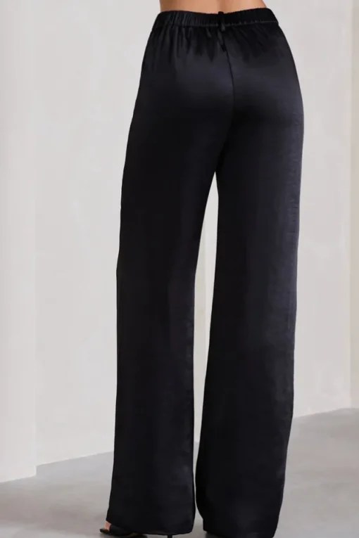 No Limits | Black Satin Wide-Leg Trousers