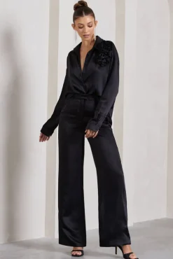 No Limits | Black Satin Wide-Leg Trousers