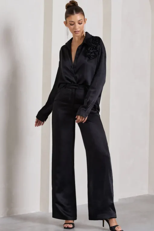 No Limits | Black Satin Wide-Leg Trousers