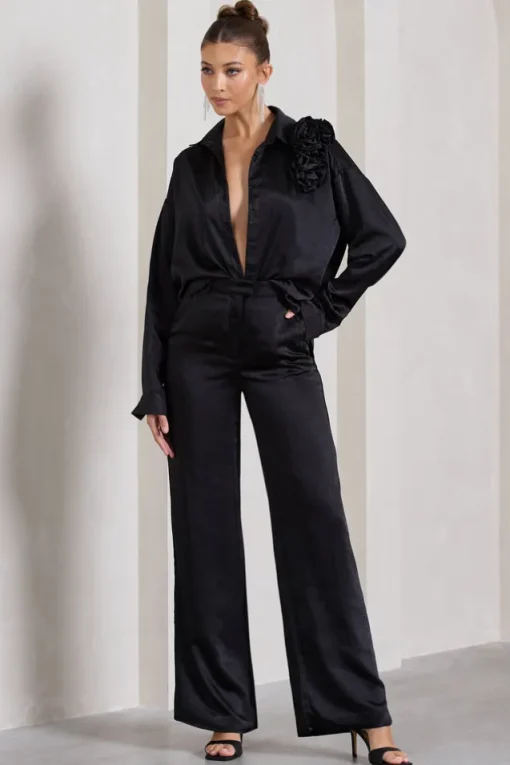 No Limits | Black Satin Wide-Leg Trousers