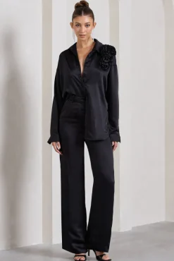 No Limits | Black Satin Wide-Leg Trousers