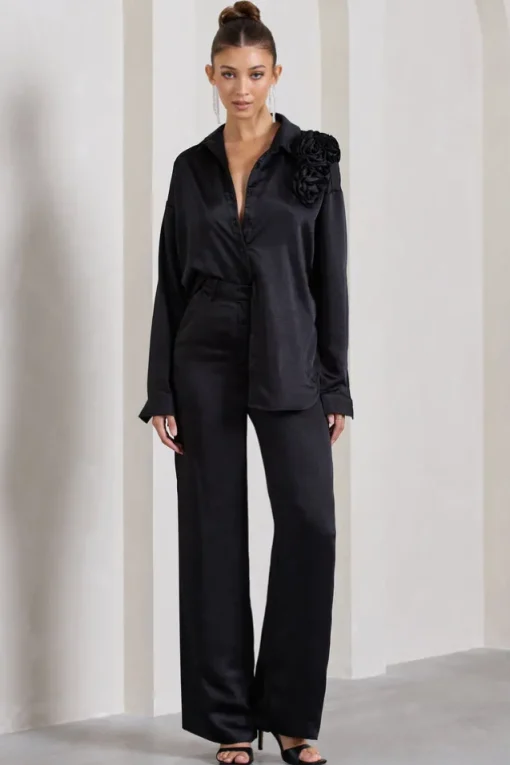 No Limits | Black Satin Wide-Leg Trousers