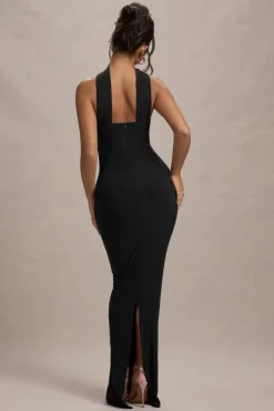 Nobu | Black Bandeau Maxi Dress With Halter-Collar