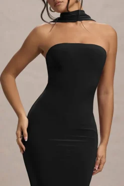 Nobu | Black Bandeau Maxi Dress With Halter-Collar