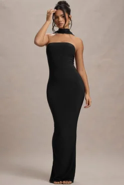 Nobu | Black Bandeau Maxi Dress With Halter-Collar