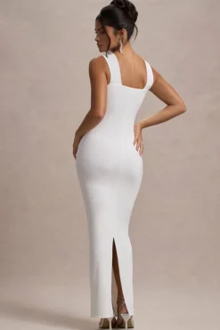 Nobu | White Bandeau Maxi Dress With Halter-Collar