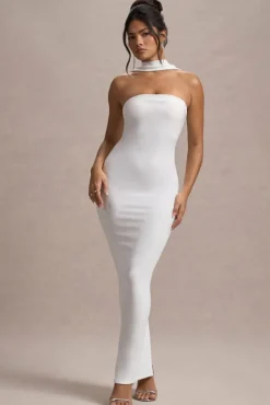 Nobu | White Bandeau Maxi Dress With Halter-Collar