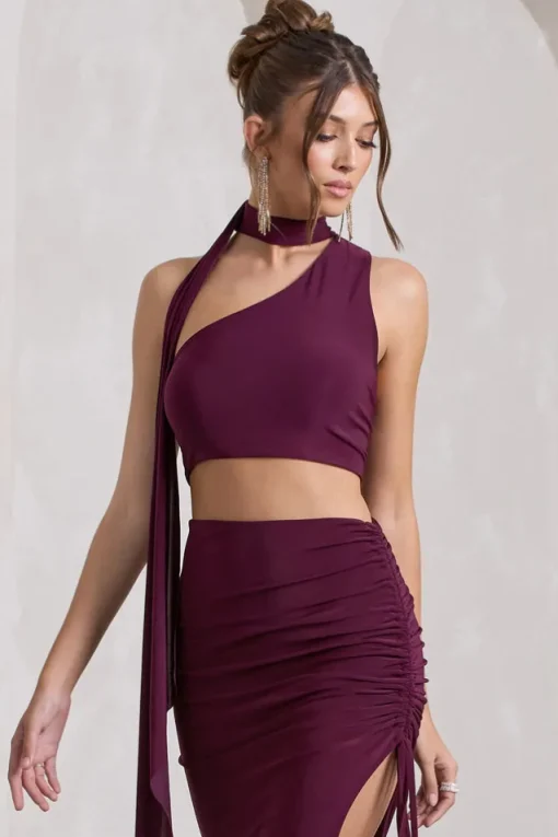 North Wind | Plum One-Shoulder Crop Top With Scarf