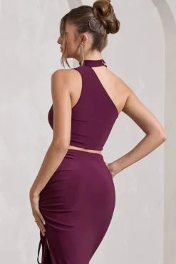 North Wind | Plum One-Shoulder Crop Top With Scarf