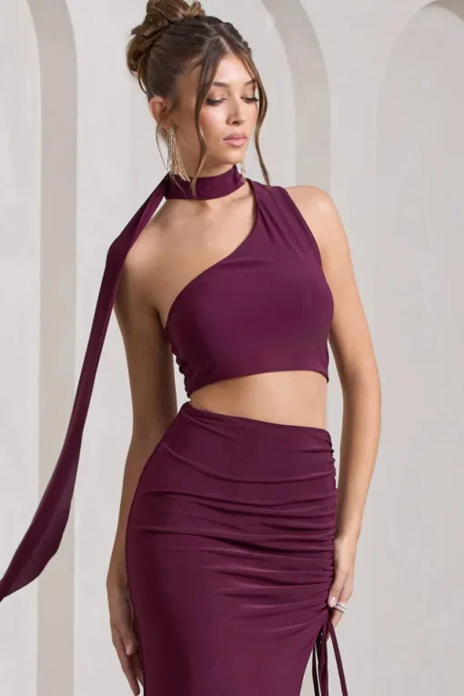 North Wind | Plum One-Shoulder Crop Top With Scarf