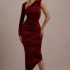 Northern Light | Berry Velvet Asymmetric One-Sleeved Midi Dress