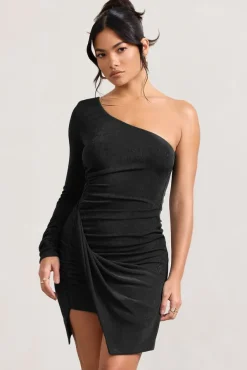 Now Strut | Black Asymmetric Twisted Bodycon Mini Dress