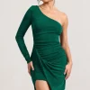 Now Strut | Bottle Green Asymmetric Twisted Bodycon Mini Dress