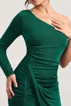 Now Strut | Bottle Green Asymmetric Twisted Bodycon Mini Dress