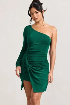 Now Strut | Bottle Green Asymmetric Twisted Bodycon Mini Dress