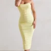 Nylah | Lemon Ruched Corset Bodycon Midi Dress