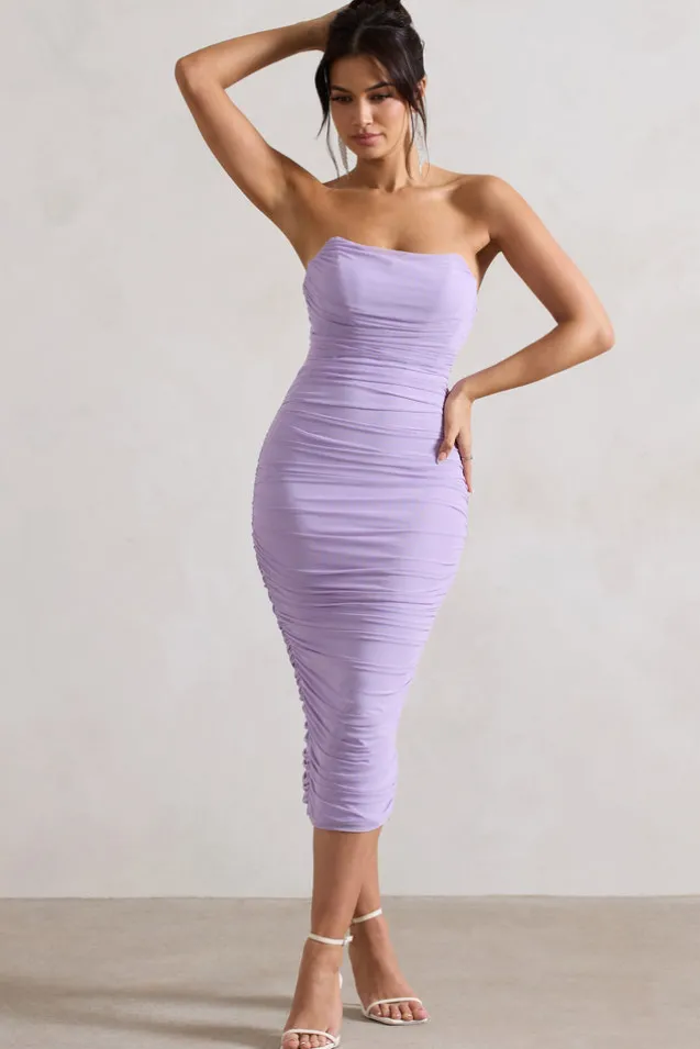 Nylah | Lilac Ruched Corset Bodycon Midi Dress