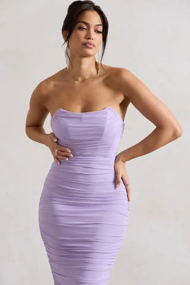 Nylah | Lilac Ruched Corset Bodycon Midi Dress