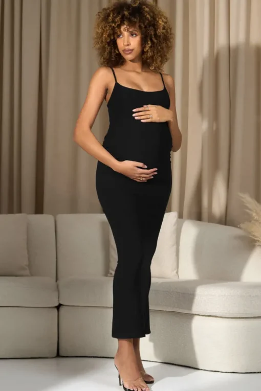 Oakley | Black Strappy Square-Neck Split Maternity Maxi Dress