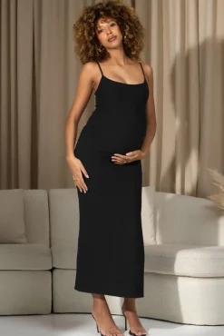 Oakley | Black Strappy Square-Neck Split Maternity Maxi Dress