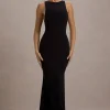 Odelle | Black Boat-Neck Racer-Back Maxi Dress
