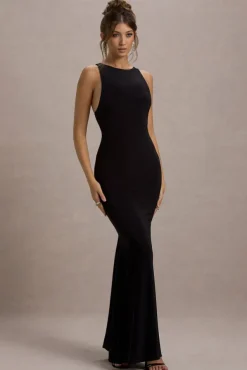 Odelle | Black Boat-Neck Racer-Back Maxi Dress