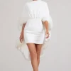 Of The Manor | White Gathered Mini Dress With Feather Cape