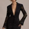 Off The Rack | Black Corset Blazer Mini Dress With Lace Sleeves