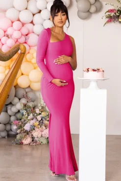 Oh Baby | Hot Pink Maternity One Shoulder Bodycon Maxi Dress