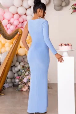 Oh Baby | Powder Blue Maternity One Shoulder Bodycon Maxi Dress