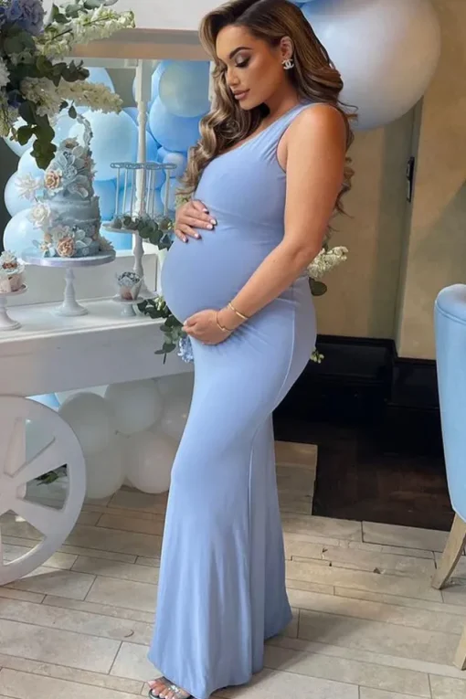 Oh Baby | Powder Blue Maternity One Shoulder Bodycon Maxi Dress