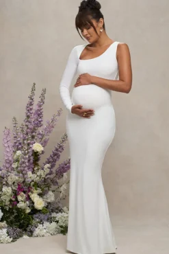 Oh Baby | White Maternity One Shoulder Bodycon Maxi Dress