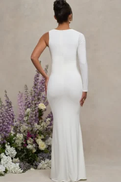 Oh Baby | White Maternity One Shoulder Bodycon Maxi Dress