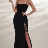 On Show | Black Lace Up Detail Split Leg Maxi Dress